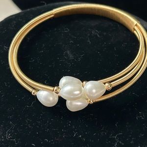 Gold plated white Freshwater Pearl coiled bracelet